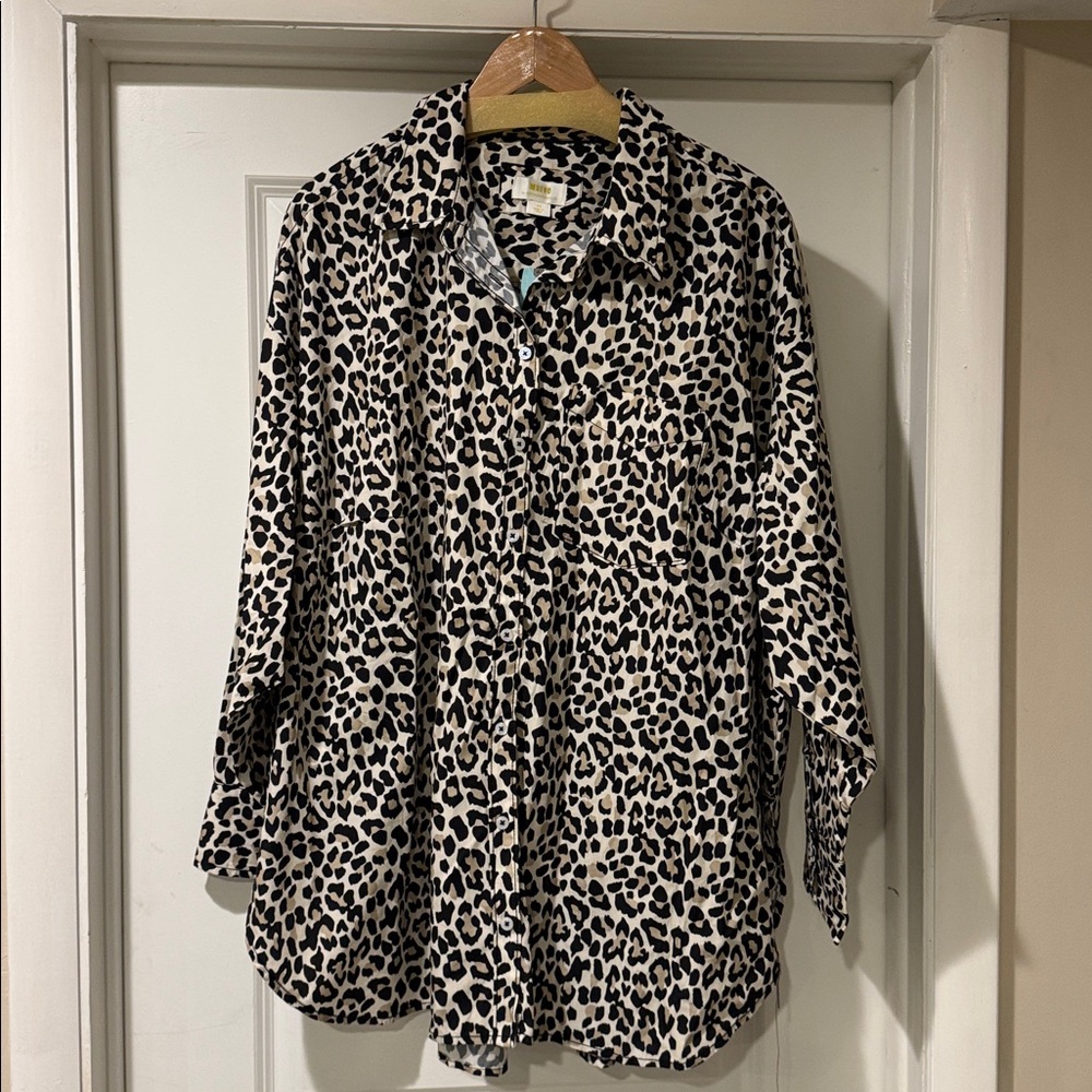 Anthropologie Black and White Leopard Print Button Down Shirt